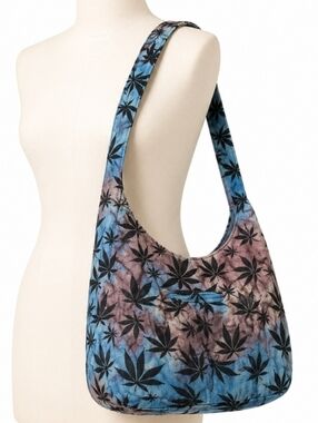 Rising International Blue Tie Dye Marijuana Leaf Cotton Hobo Crossbody Bag Nepal